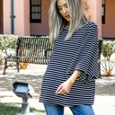 Black Large Skinny Stripe Bell Sleeve Austin Top