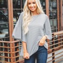 Gray Small Skinny Stripe Bell Sleeve Austin Top