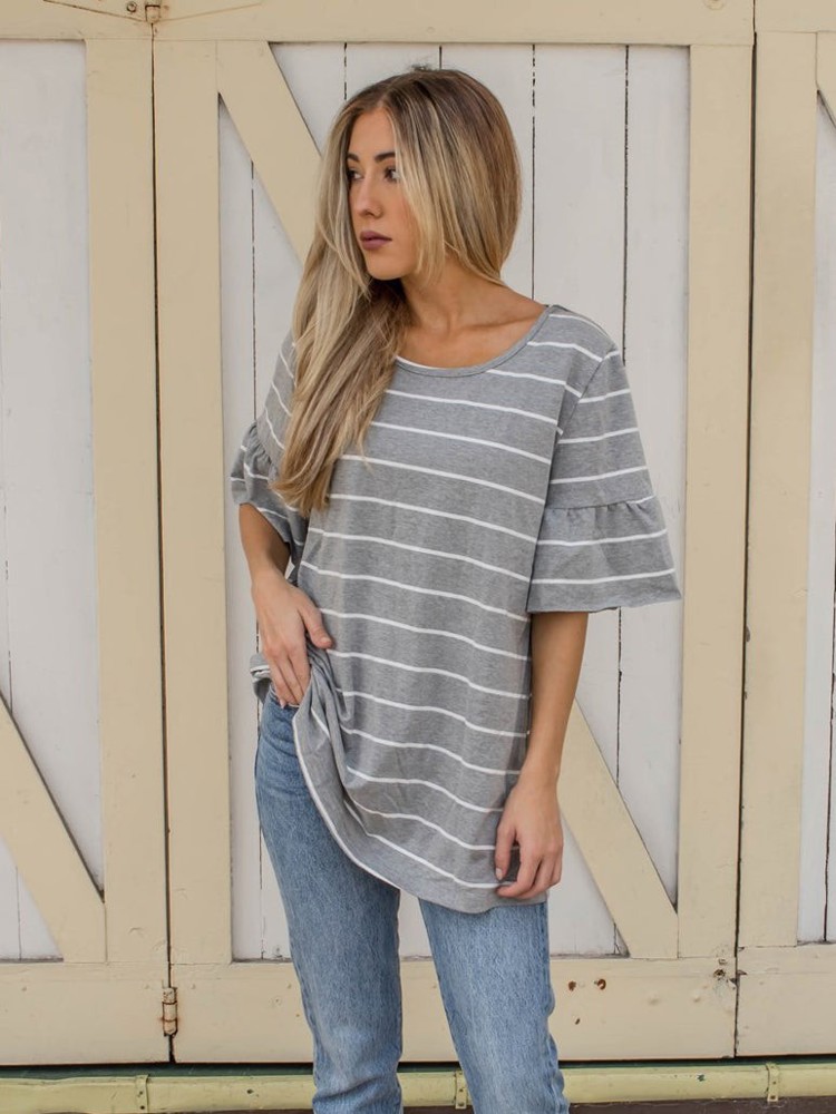 Oversized Palmer Thick Stripe Flare Sleeve Top