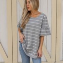 Gray Large Oversized Palmer Thick Stripe Flare Sleeve Top