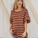 Rust Brown Medium Oversized Palmer Thick Stripe Flare Sleeve Top