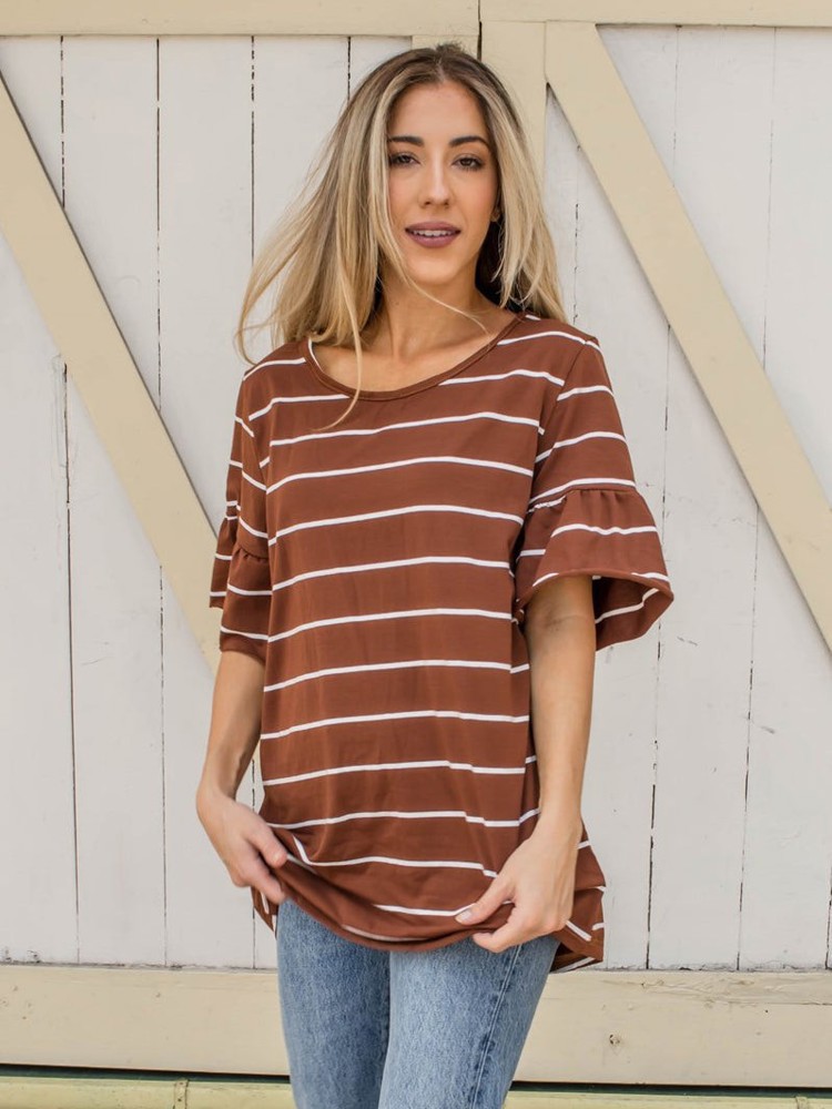 Oversized Palmer Thick Stripe Flare Sleeve Top