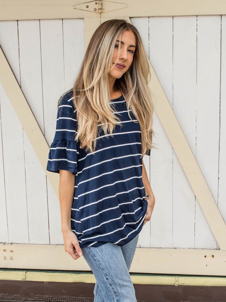 Oversized Palmer Thick Stripe Flare Sleeve Top