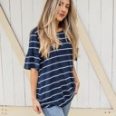 Navy Medium Oversized Palmer Thick Stripe Flare Sleeve Top