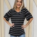 Black Small Oversized Palmer Thick Stripe Flare Sleeve Top