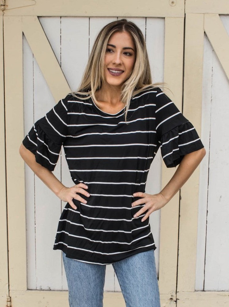 Oversized Palmer Thick Stripe Flare Sleeve Top