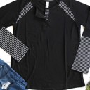 Black Medium Stripe Detail Raglan Henley Danielle Top