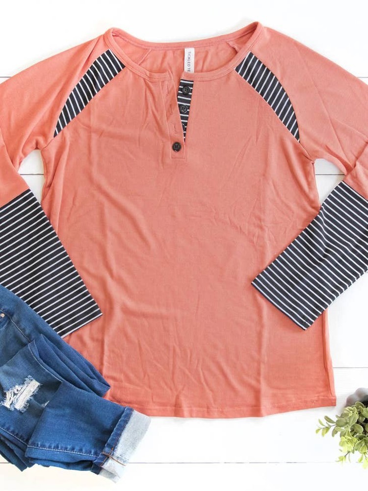 Stripe Detail Raglan Henley Danielle Top