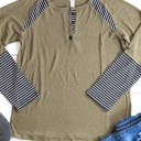 Olive Small Stripe Detail Raglan Henley Danielle Top