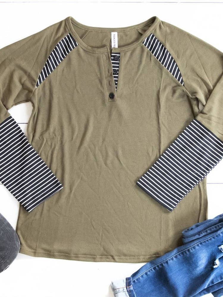 Stripe Detail Raglan Henley Danielle Top