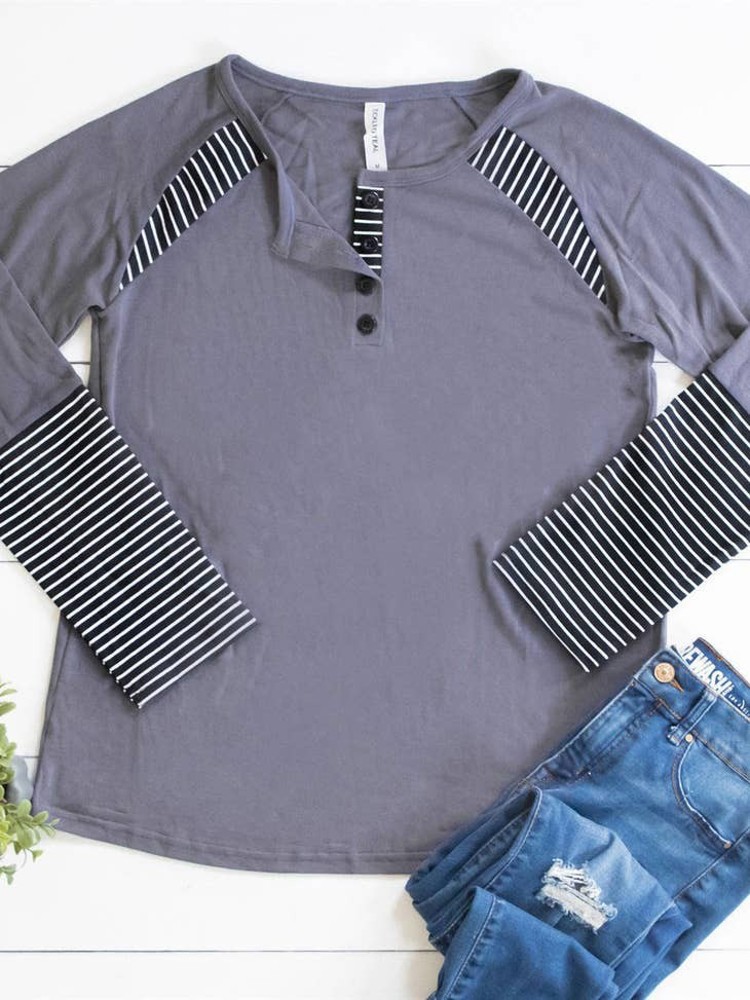 Stripe Detail Raglan Henley Danielle Top