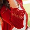 Red Small 3/4 Sleeve Lace Trim Cardigan