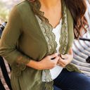 Olive XL 3/4 Sleeve Lace Trim Cardigan