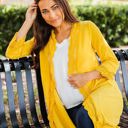 Yellow Small 3/4 Sleeve Lace Trim Cardigan