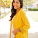 Yellow Small 3/4 Sleeve Lace Trim Cardigan