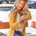 Yellow Small 3/4 Sleeve Lace Trim Cardigan