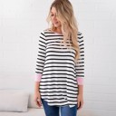 Pink White Large 3/4 Sleeve Stripe Stella Top