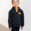 L Black Little Girls Quilted Kennedy Pullover