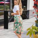 XL Cream Coral Green Tropical Pattern Weekend Skirt