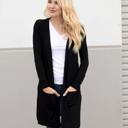 Black Medium Long Pocket Cardigan