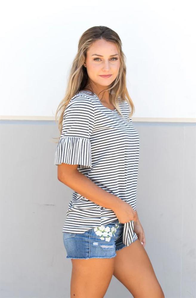 Striped Flare Sleeve Tunic