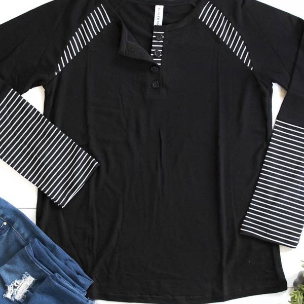 Stripe Detail Raglan Henley Danielle Top