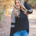 Brown Cheetah Small Patterned Colorblock Raglan Top