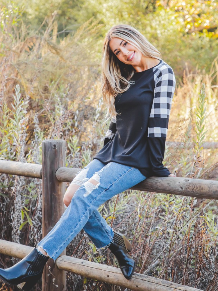 Patterned Colorblock Raglan Top