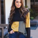 Black Yellow Olive Small Tri-Color Mockneck Emrie Top