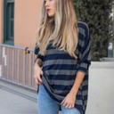 Navy Gray Small Oversized Thick Stripe 3/4 Sleeve Kinsley Top