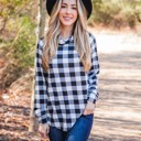 Buffalo Plaid White Small Patterned Cowl Neck Top