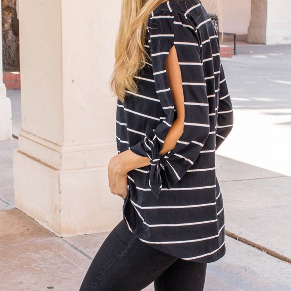 Stripe Tie Sleeve Noelle Top