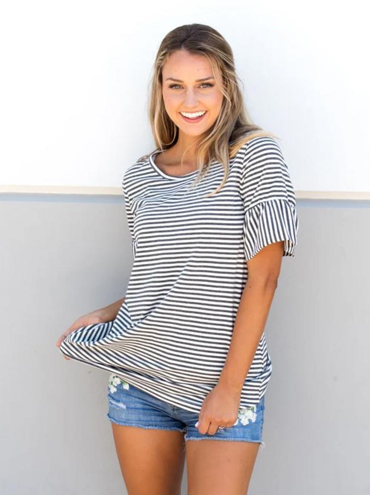 Striped Flare Sleeve Tunic