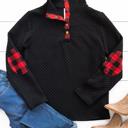 Small Black Sammy Plaid Accent Quilted Pullover