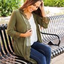 Olive 1X 3/4 Sleeve Lace Trim Cardigan