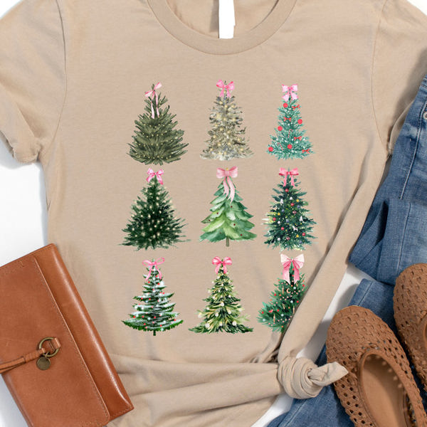 Decorated Bow Christmas Trees Graphic Tee