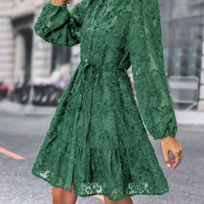 Lace Bubble Sleeve Tiered Dress