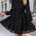 Medium Black Lace Bubble Sleeve Tiered Dress