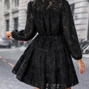 XL Black Lace Bubble Sleeve Tiered Dress