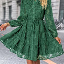 Large Green Lace Bubble Sleeve Tiered Dress
