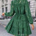 Small Green Lace Bubble Sleeve Tiered Dress