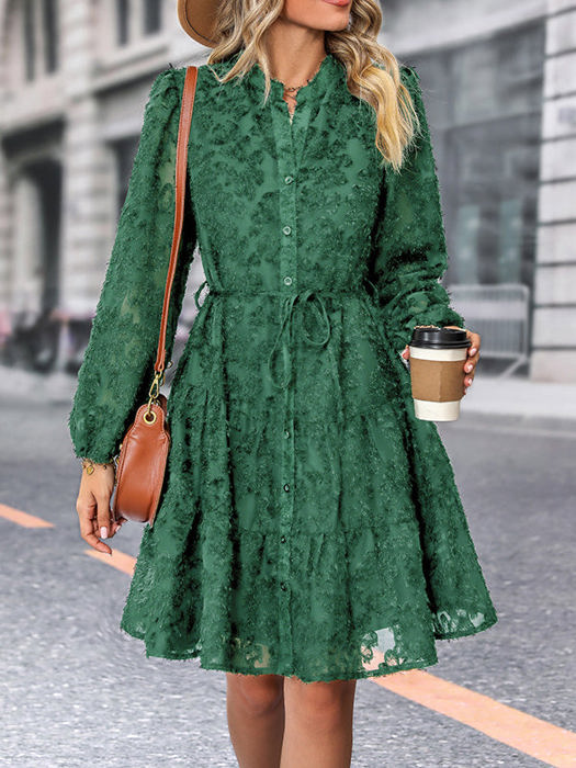 Lace Bubble Sleeve Tiered Dress