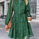 XL Green Lace Bubble Sleeve Tiered Dress