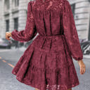 Large Raisin Lace Bubble Sleeve Tiered Dress