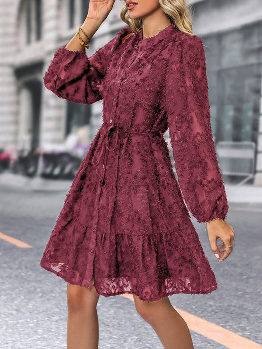 Lace Bubble Sleeve Tiered Dress