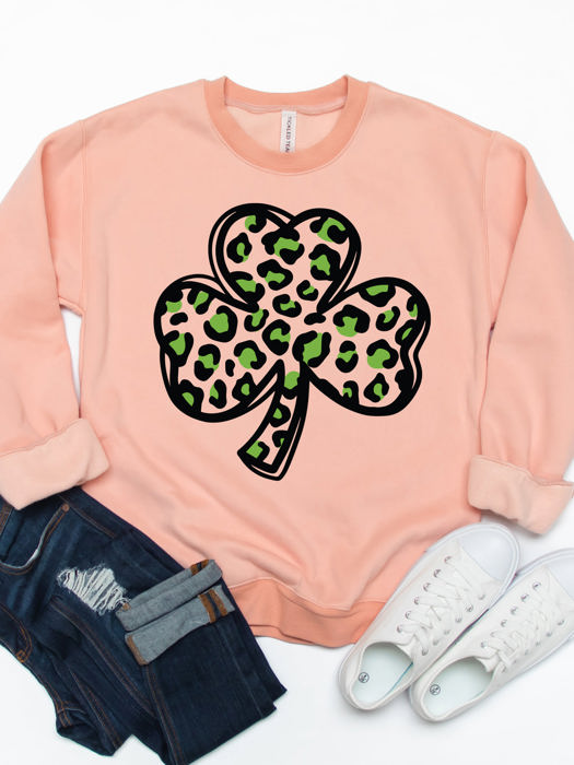 Cheetah Clover Graphic Sweatshirt - St. Patricks Day