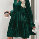 Large Green Smocked Sleeve Velvet Dress