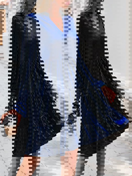 Smocked Sleeve Velvet Dress