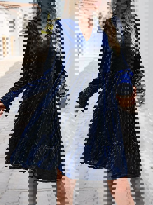 Smocked Sleeve Velvet Dress