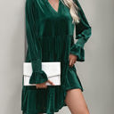XL Green Smocked Sleeve Velvet Dress